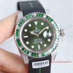 Rolex Submariner Replica Watch 40mm - Asian ETA - SS Green Diamond Bezel Rubber Band